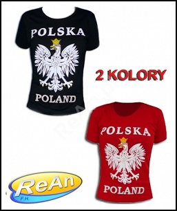 T-shirt Polska Duży Orzeł Damski Czerwony Czarny