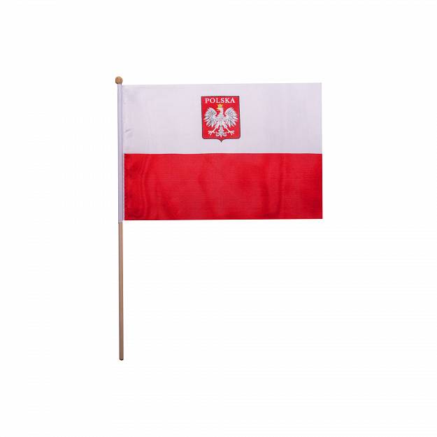 FLAGA POLSKI CHORĄGIEWKA GROT DREWNIANY BARWY ORZEŁ 30x45cm