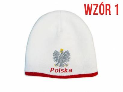 Czapka zimowa Polska 4 wzory BIAŁE