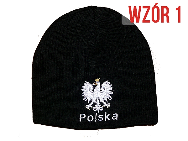 Czapka zimowa Polska 4 wzory CZARNE