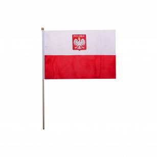 FLAGA POLSKI CHORĄGIEWKA GROT DREWNIANY BARWY ORZEŁ 11x16cm